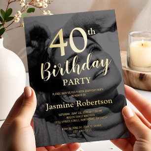 Invitation En Aluminium Fête d'anniversaire photo tout âge Or