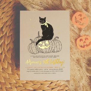 Invitation En Aluminium Fête d'anniversaire pour chat noir avec feuille d'
