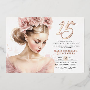 Invitation En Aluminium Fête d'anniversaire Rose Gold Pink Princess Quince