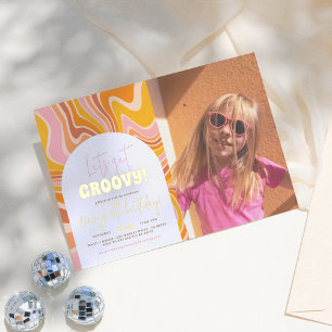 Invitation En Aluminium Fête d'anniversaire rose orange photo brillante et