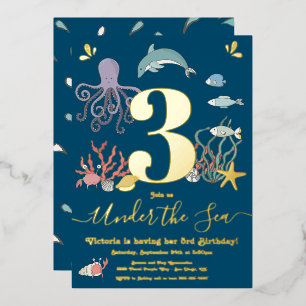Invitation En Aluminium Fête d'anniversaire sous la mer