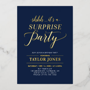 Invitation En Aluminium Fête d'anniversaire surprise bleu marine et or pou