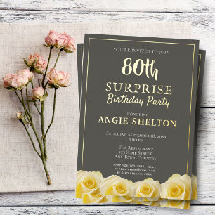 Invitation En Aluminium Fête d'anniversaire surprise des 80 ans Yellow Ros
