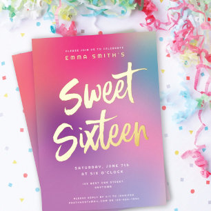 Invitation En Aluminium Fête d'anniversaire Sweet Sixteen Moderne Colorée