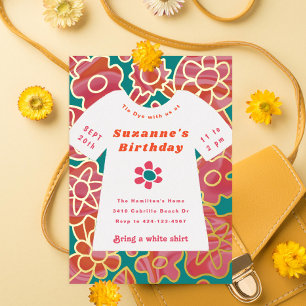 Invitation En Aluminium Fête d'anniversaire tie dye hippie
