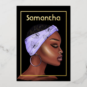 Invitation En Aluminium Fête d'anniversaire violet et or afro