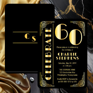 Invitation En Aluminium Fête de 60 ans Luxueuse Art Déco Élégante