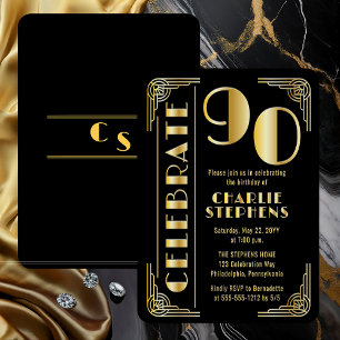 Invitation En Aluminium Fête de 90e anniversaire luxueuse Art Déco élégant
