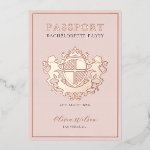 Invitation En Aluminium Fête de Bachelorette Passeport Rose et Or