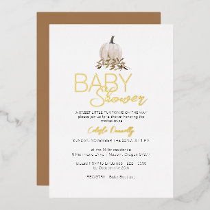 Invitation En Aluminium Fête de bébé citrouille bohème rustique blanc en f