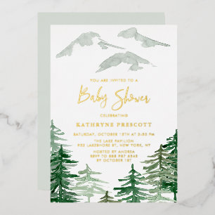 Invitation En Aluminium Fête de Bébé dans une Forêt Verte à l'Aquarelle