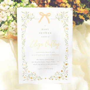 Invitation En Aluminium Fête de Bébé Élégante de Jardin avec Fleur Sauvage