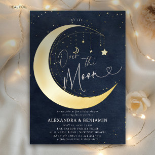 Invitation En Aluminium Fête de Bébé Garçon Mixte Nuit Étoilée Pleine Lune