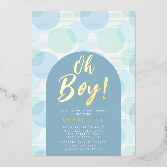 Invitation En Aluminium Fête de bébé garçon pois Oh Boy (Recto)