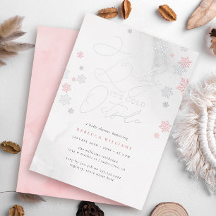Invitation En Aluminium Fête de Bébé Hiver en Rose Chic et Argent
