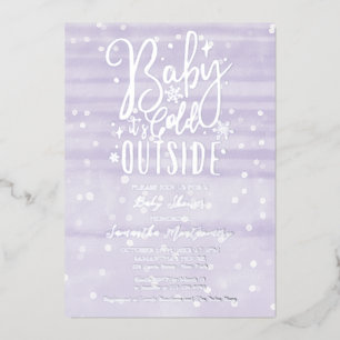 Invitation En Aluminium Fête de Bébé Lavande "Baby It's Cold Outside"