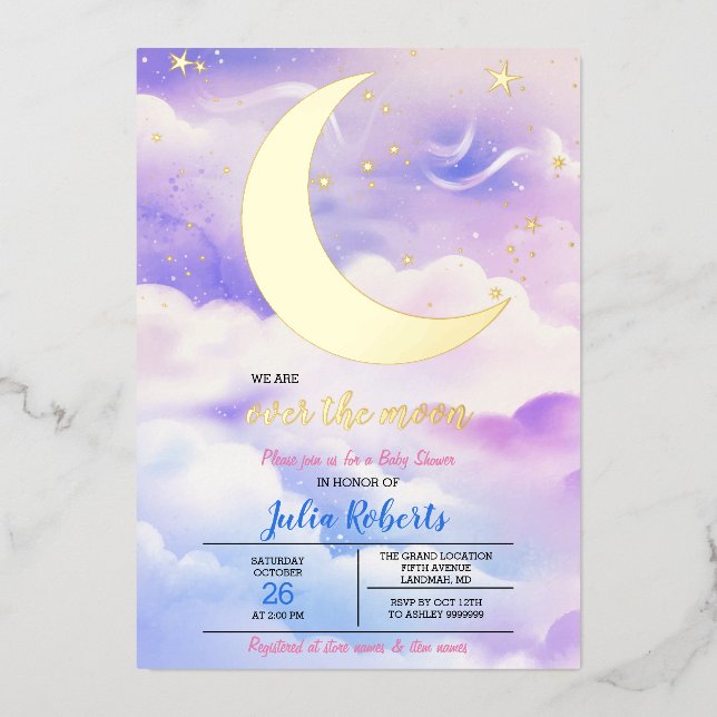 Invitation En Aluminium Fête de Bébé Lune (Recto)