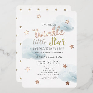 Invitation En Aluminium Fête de Bébé Nuage Bleu Twinkle Little Star
