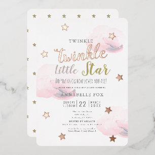 Invitation En Aluminium Fête de Bébé Nuage Rose Twinkle Little Star