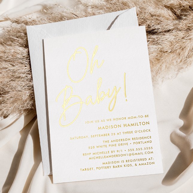 Invitation En Aluminium Fête de bébé Oh Baby Gold Script (Créateur téléchargé)