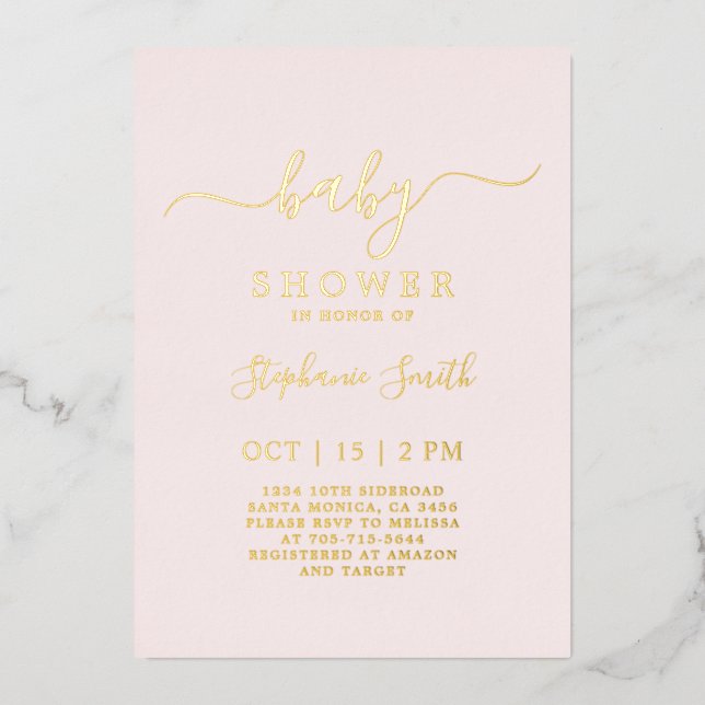 Invitation En Aluminium Fête de bébé rose simple réelle (Recto)