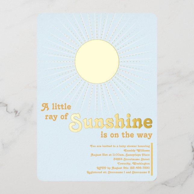 Invitation En Aluminium Fête de Bébé Soleil Bleu Or (Recto)