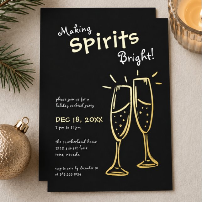 Invitation En Aluminium Fête de Champagne Making Spirits Bright pour Noël (Making Spirits Bright Champagne Christmas Party Foil Invitation)