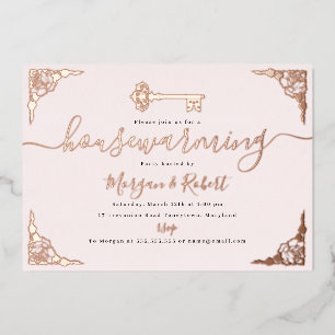 Invitation En Aluminium Fête de Chauffage Maison Rose Pâle Vintage 