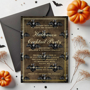 Invitation En Aluminium Fête de cocktail Halloween Chauves-souris gothique