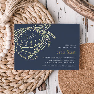 Invitation En Aluminium Fête de crabe nautique d'été en feuille d'or