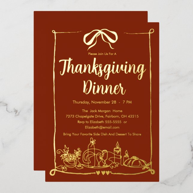 Invitation En Aluminium Fête de fête de Thanksgiving Dîner (Recto/Verso)