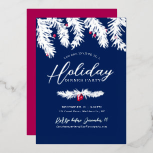 Invitation En Aluminium Fête de fêtes argent bleu rouge Noël
