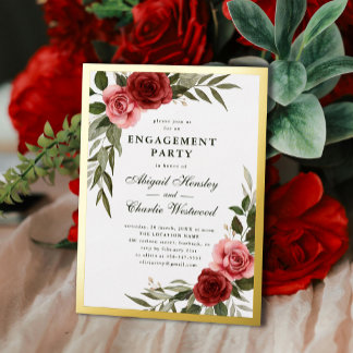Invitation En Aluminium Fête de fiançailles aux roses rouges et roses à l'