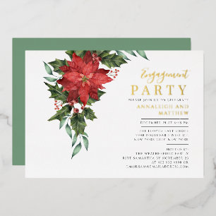 Invitation En Aluminium Fête de fiançailles de Noël Floral Gold
