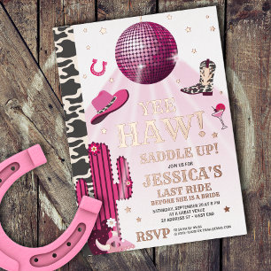 Invitation En Aluminium Fête de Fiançailles Disco Cowgirl