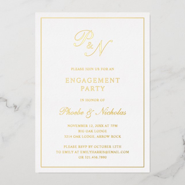 Invitation En Aluminium Fête de Fiançailles Élégante Classique (Recto)