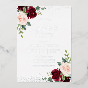 Invitation En Aluminium Fête de fiançailles florale Burgundy Blush Argent