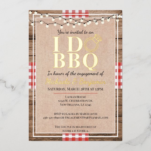 Invitation En Aluminium Fête de Fiançailles Rustique BBQ Couples Shower (Recto)