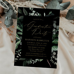 Invitation En Aluminium Fête de fin d'études au feuillage noir luxuriant