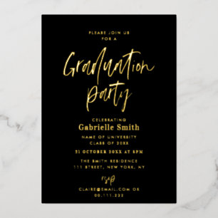 Invitation En Aluminium Fête de fin d'études avec lettrage doré tendance