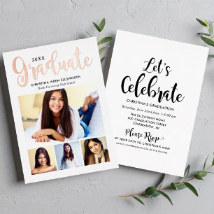 Invitation En Aluminium Fête de fin d'études Rose Gold Tendance Multi Phot