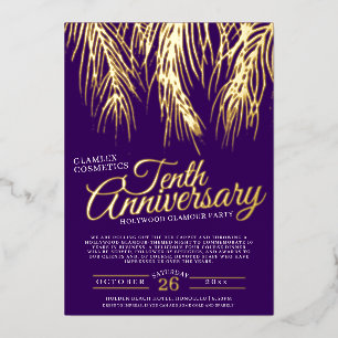 Invitation En Aluminium fête de glamour 10e anniversaire or palmiers viole
