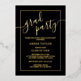 Invitation En Aluminium Fête de graduation Black Gold moderne