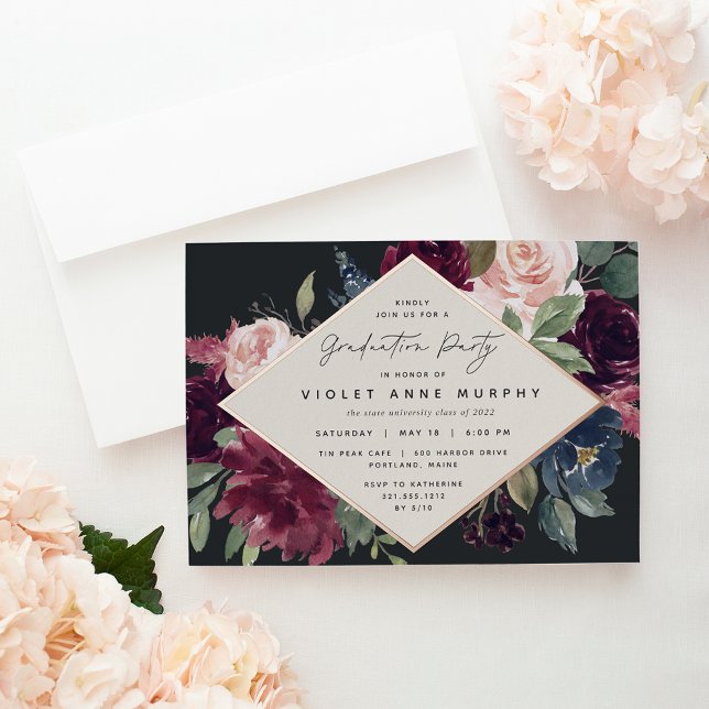 Invitation En Aluminium Fête de graduation de la fleur de prune (Créateur téléchargé)