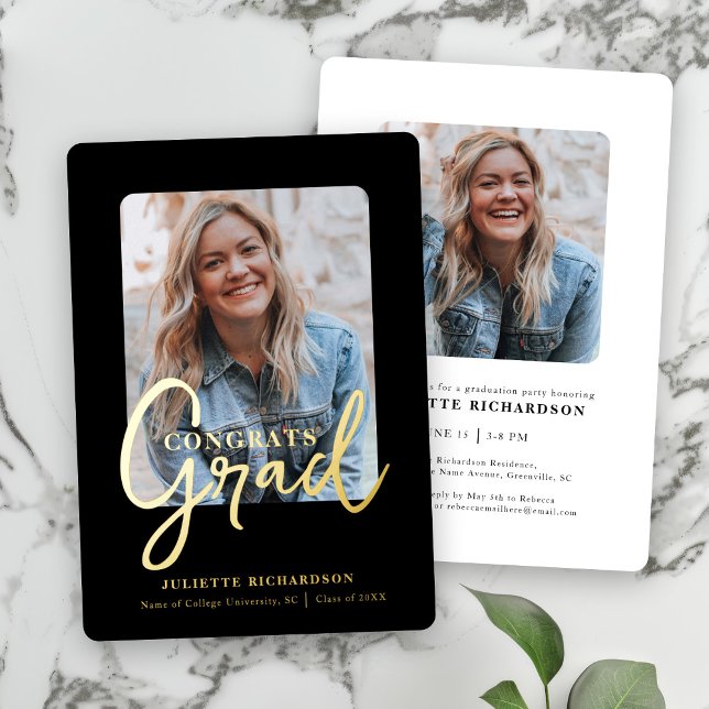 Invitation En Aluminium Fête de graduation du collège photo Black Gold mod (Créateur téléchargé)
