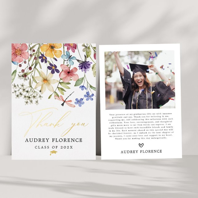 Invitation En Aluminium Fête de graduation Florale Fleur sauvage moderne (Créateur téléchargé)