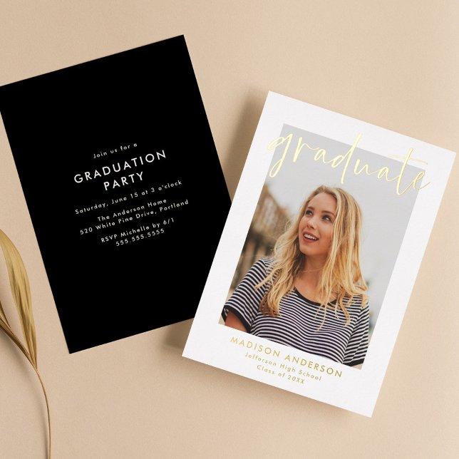 Invitation En Aluminium Fête de graduation photo de script à la main (Créateur téléchargé)