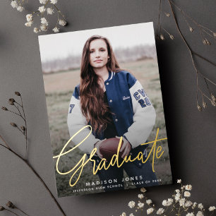 Invitation En Aluminium Fête de graduation photo de script moderne