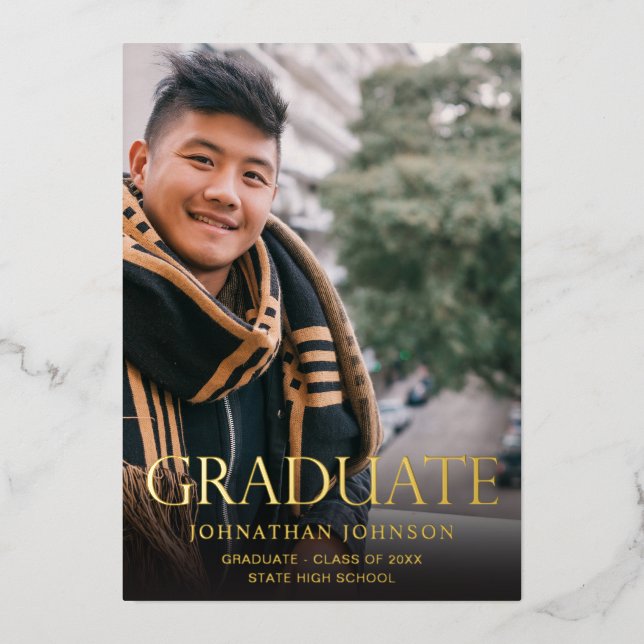 Invitation En Aluminium Fête de Graduation Photo Mod Vertical Dark (Recto)