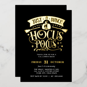 Invitation En Aluminium Fête de Halloween GOLD HOCUS POCUS en papier d'alu